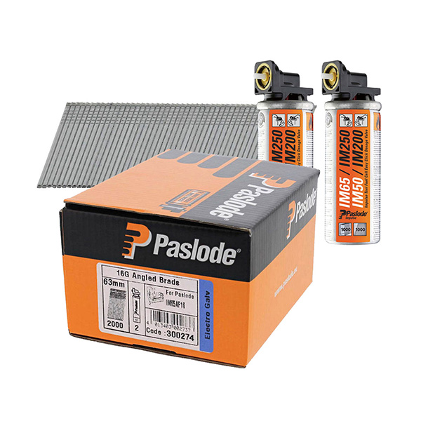 PASLODE (GENUINE) F16 2ND FIX ANGLED BRAD & FUEL PACK 64MM STAINLESS STEEL (PACK OF 2000)