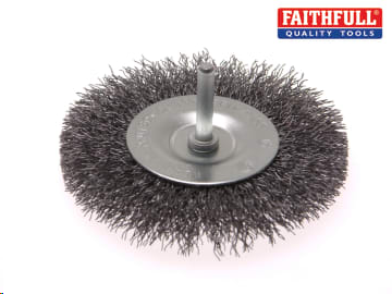 CRIMPED STEEL WIRE WHEEL BRUSH 100MM ON 6MM (1/4") SHAFT