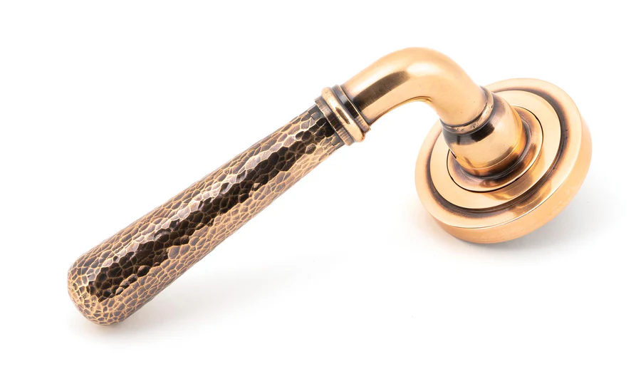 FTA 46086 POLISHED BRONZE HAMMERED NEWBURY LEVER ON ROSE SET (ART DECO)