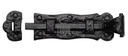 TUDOR ORNATE STRAIGHT DOOR BOLT 125MM (6") BLACK ANTIQUE