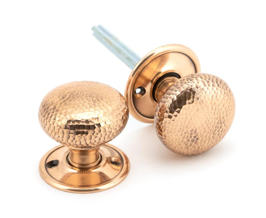FTA 46035 POLISHED BRONZE HAMMERED MUSHROOM MORTICE/RIM KNOB SET