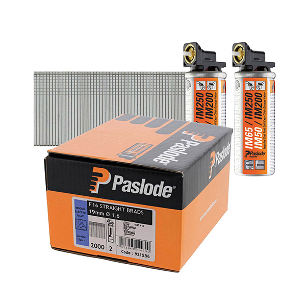 PASLODE (GENUINE) F16 2ND FIX STRAIGHT BRAD & FUEL PACK 38MM STAINLESS STEEL (PACK OF 2000)