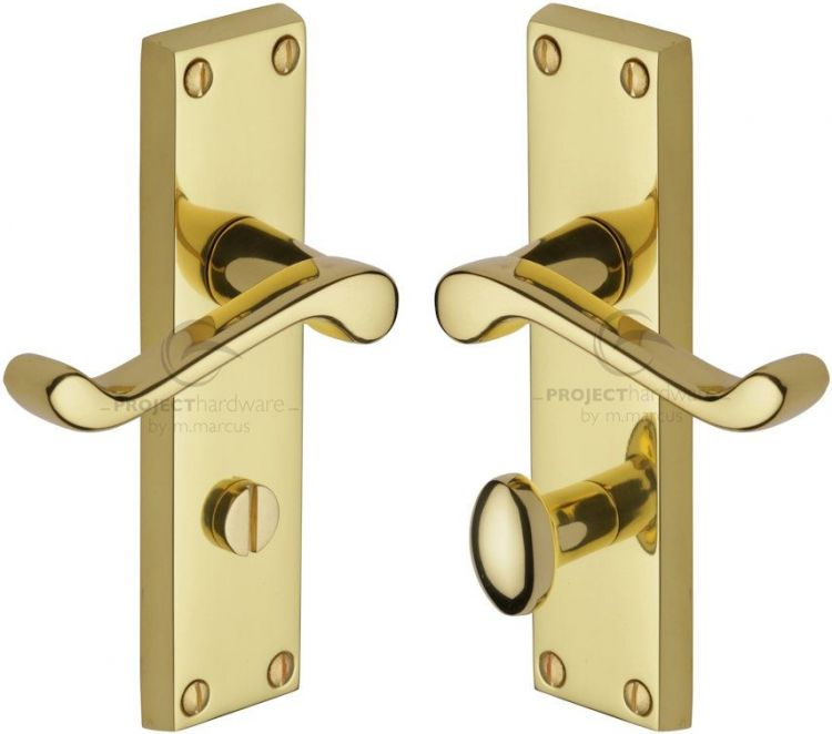 VICTORIAN SCROLL LEVER BATHROOM ON PLATE POLISHED BRASS