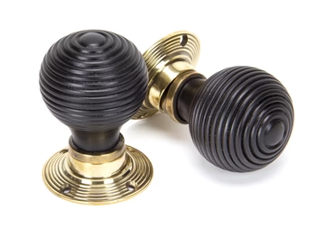 FTA 91729 EBONY & POLISHED BRASS BEEHIVE MORTICE/RIM KNOB SET