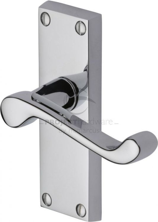VICTORIAN SCROLL LEVER LATCH ON SHORT PLATE POLISHED CHROME