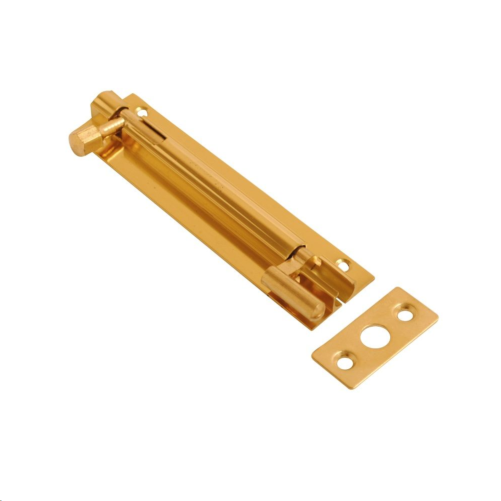 NECKED BARREL BOLT 100MM X 25MM (4" X 1") POLISHED BRASS