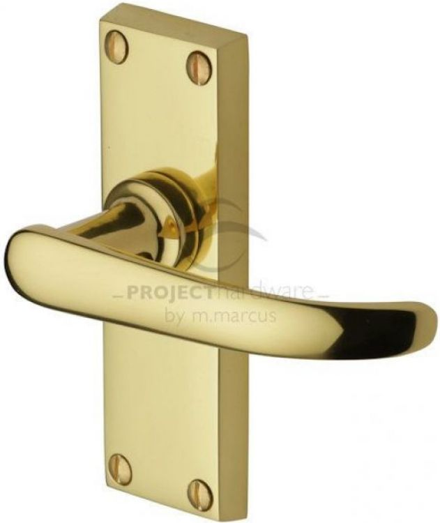 VICTORIAN STRAIGHT LEVER LATCH ON SHORT PLATE POLISHED BRASS
