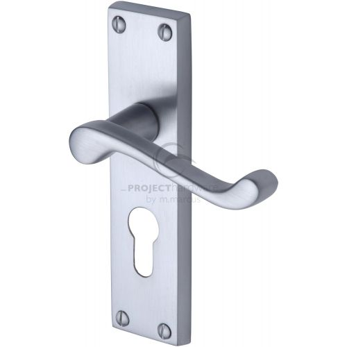 VICTORIAN SCROLL LEVER LOCK EURO PROFILE ON PLATE SATIN CHROME