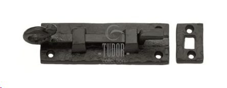 TUDOR NECKED DOOR BOLT 76MM (3") BLACK ANTIQUE