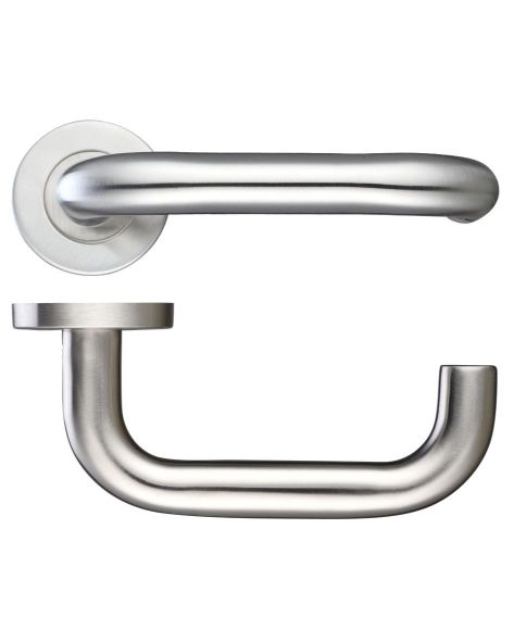 RETURN TO DOOR 19MM ROUND BAR LEVER ON ROSE  SATIN STAINLESS STEEL