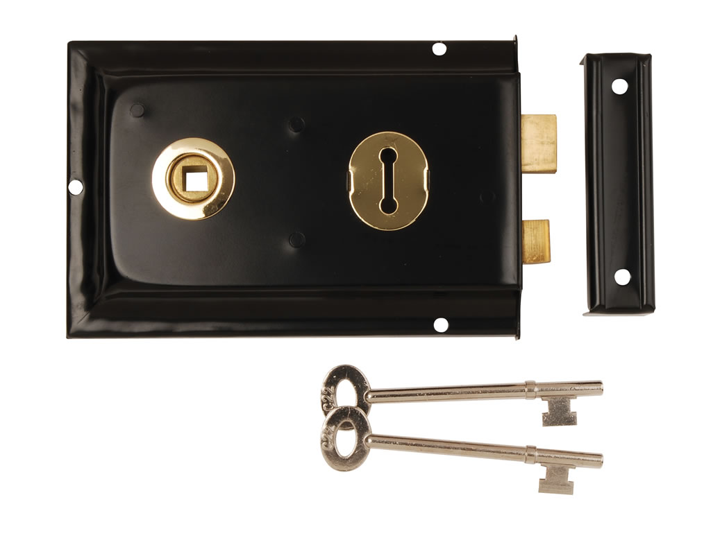 TRADITIONAL FLANGED RIM LOCK 152 X 102MM BLACK