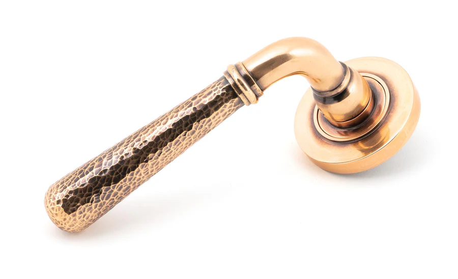 FTA 46085 POLISHED BRONZE HAMMERED NEWBURY LEVER ON ROSE SET (PLAIN)