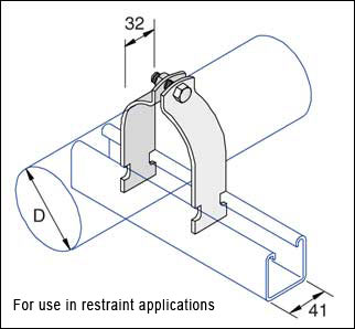 UNISTRUT M1127 BZP CHANNEL PIPE CLAMP 58.7-63.5MM 