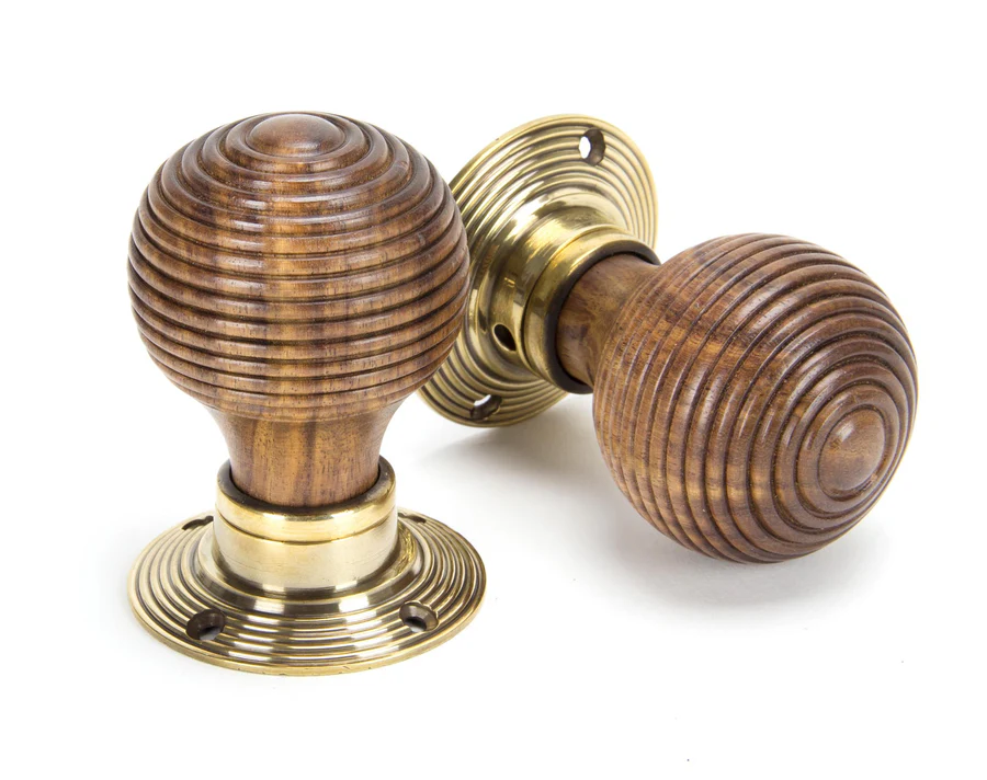 FTA 83573 ROSEWOOD & AGED BRASS BEEHIVE MORTICE/RIM KNOB SET