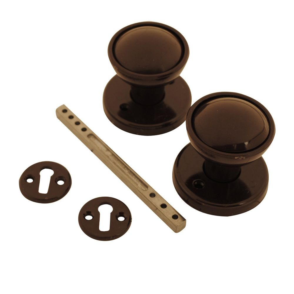 PLASTIC RIM/MORTICE KNOB SET BROWN