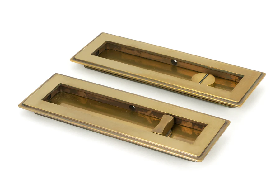 FTA 48308 AGED BRASS 175MM ART DECO RECTANGULAR PULL - PRIVACY SET