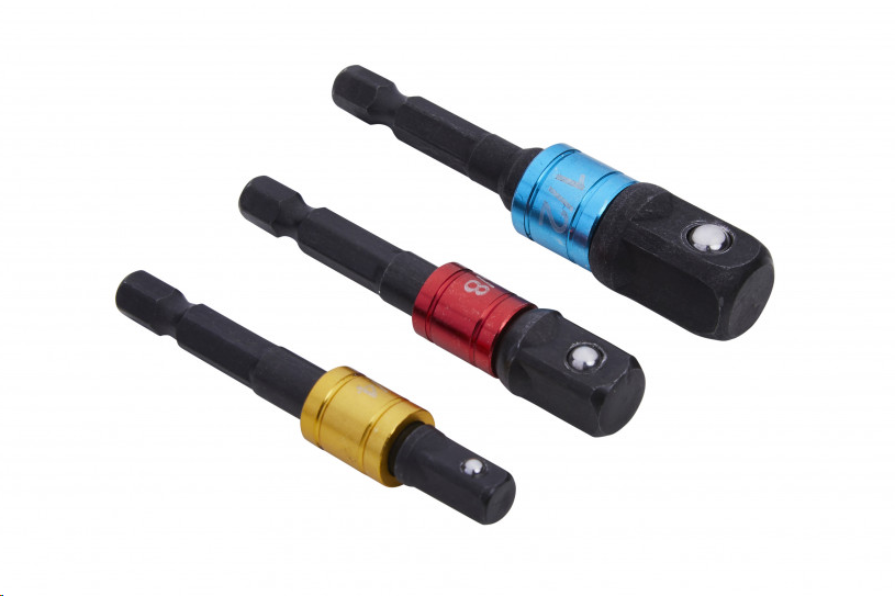 HEX TO SQUARE DRIVE IMPACT SOCKET ADAPTOR SET (1/4" HEX TO 1/4", 3/8" & 1/2" SQUARE - 3PC KIT)