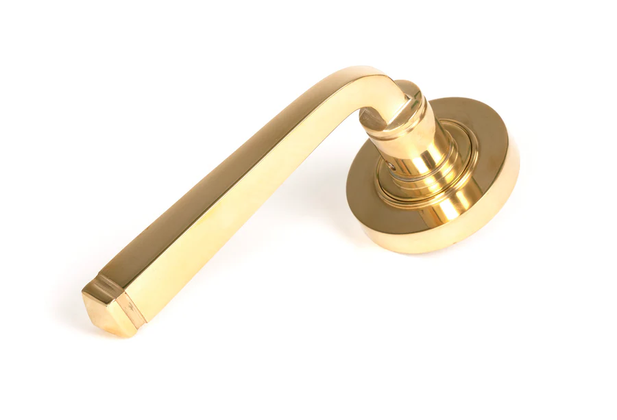 FTA 50596 POLISHED BRASS AVON ROUND LEVER ON ROSE SET (PLAIN)