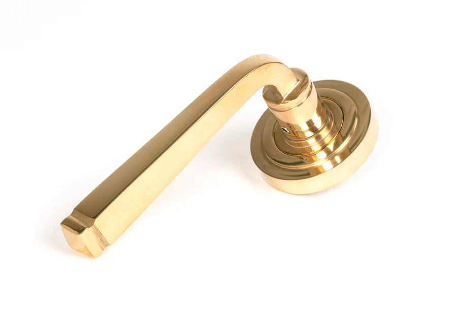 FTA 50598 POLISHED BRASS AVON ROUND LEVER ON ROSE SET (ART DECO)