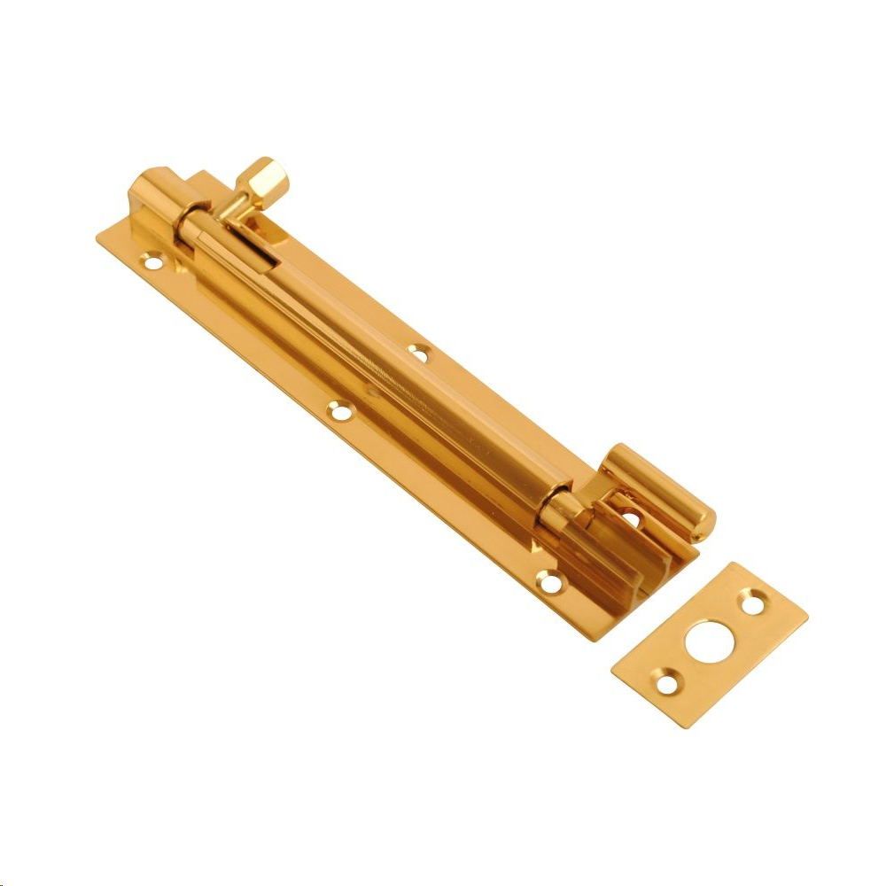 NECKED BARREL BOLT 150MM X 32MM (6" X 1 1/4") POLISHED BRASS