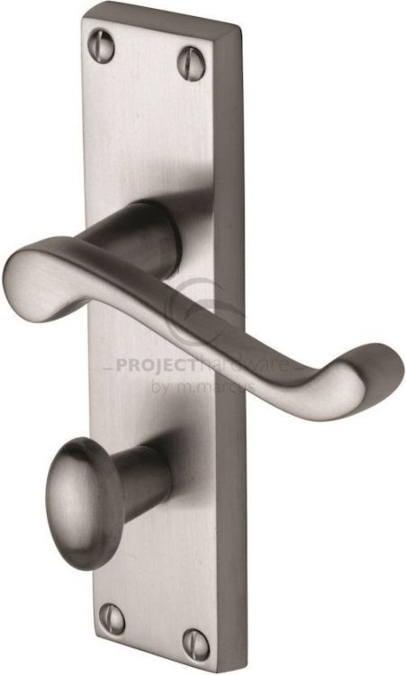 VICTORIAN SCROLL LEVER BATHROOM ON PLATE SATIN CHROME