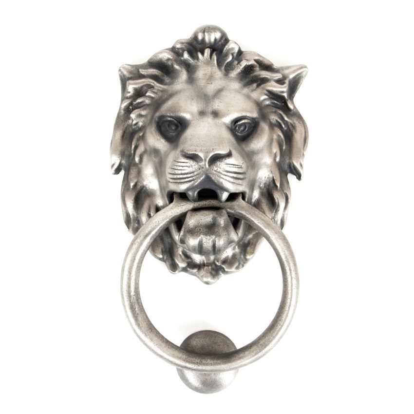 FTA 33019 ANTIQUE PEWTER LION HEAD DOOR KNOCKER