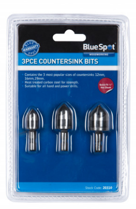 COUNTERSINK BIT SET 3 PIECE (12MM, 16MM & 19MM)