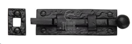 TUDOR BALL END NECKED DOOR BOLT 102MM (4") BLACK ANTIQUE