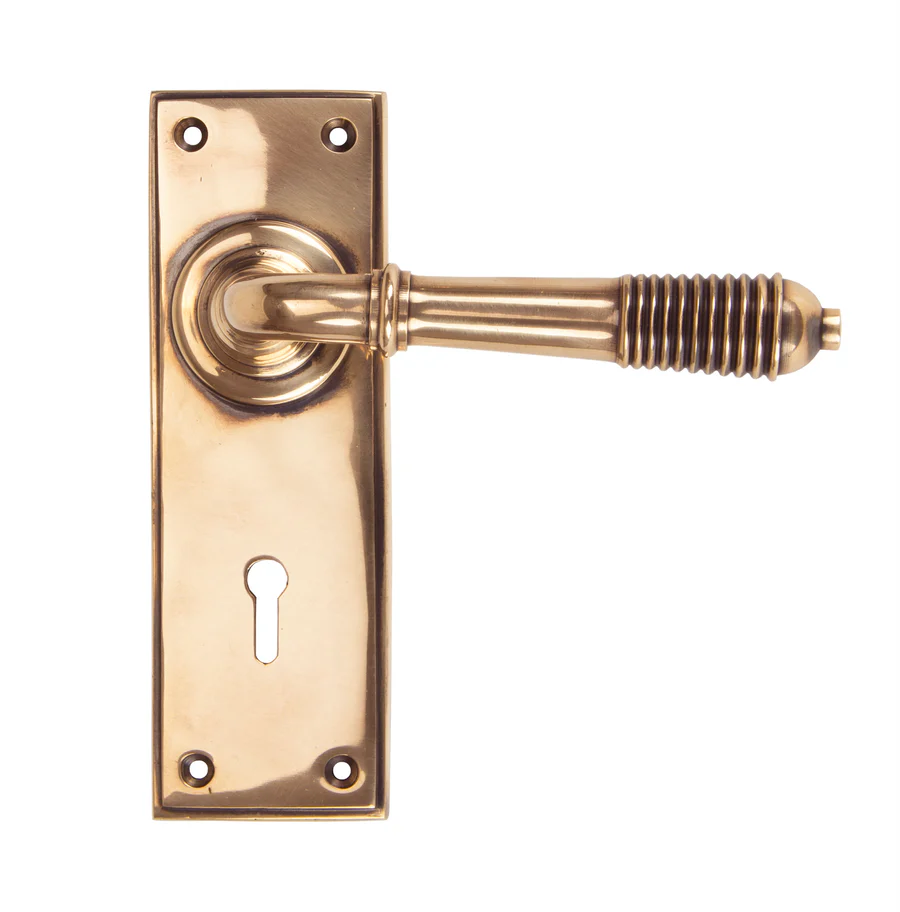 FTA 91913 POLISHED BRONZE REEDED LEVER LOCK SET