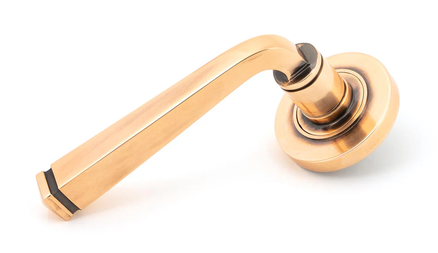 FTA 50061 POLISHED BRONZE AVON ROUND LEVER ON ROSE SET (PLAIN) - UNSPRUNG