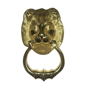 LARGE LIONS HEAD DOOR KNOCKER 107 X 177MM (4" X 7") POLISHED BRASS