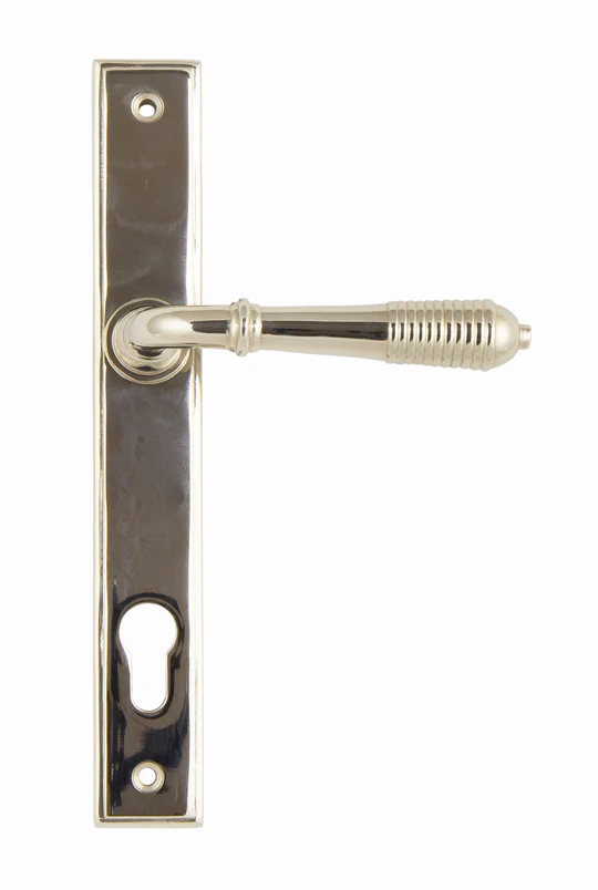 FTA 33316 POLISHED NICKEL REEDED SLIMLINE LEVER ESPAG. LOCK SET