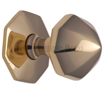 CENTRE DOOR KNOB FACETED 57MM POLISHED BRASS