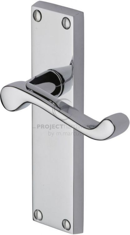 VICTORIAN SCROLL LEVER LATCH ON PLATE POLISHED CHROME