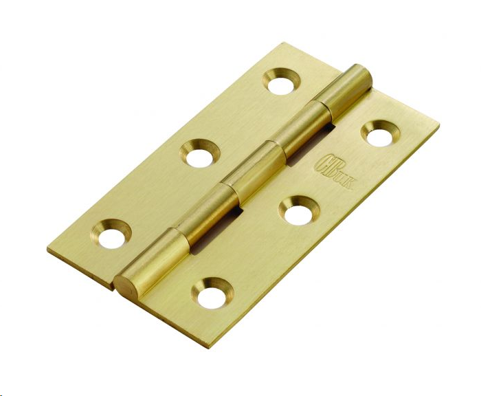 BUTT HINGE SOLID DRAWN BRASS  76 X 40 X 1.5MM SATIN BRASS (PAIR)