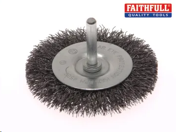 CRIMPED STEEL WIRE WHEEL BRUSH  75MM ON 6MM (1/4") SHAFT