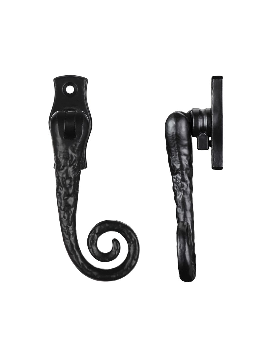 CURLY TAIL CASEMENT FASTENER LOCKABLE LEFT BLACK ANTIQUE