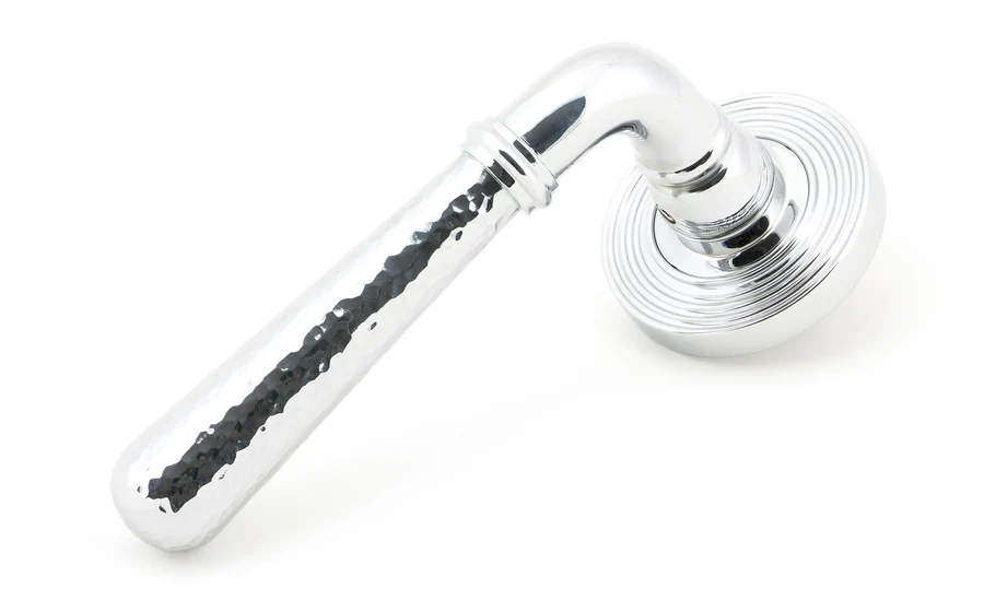 FTA 50043 POLISHED CHROME HAMMERED NEWBURY LEVER ON ROSE SET (BEEHIVE) - UNSPRUNG
