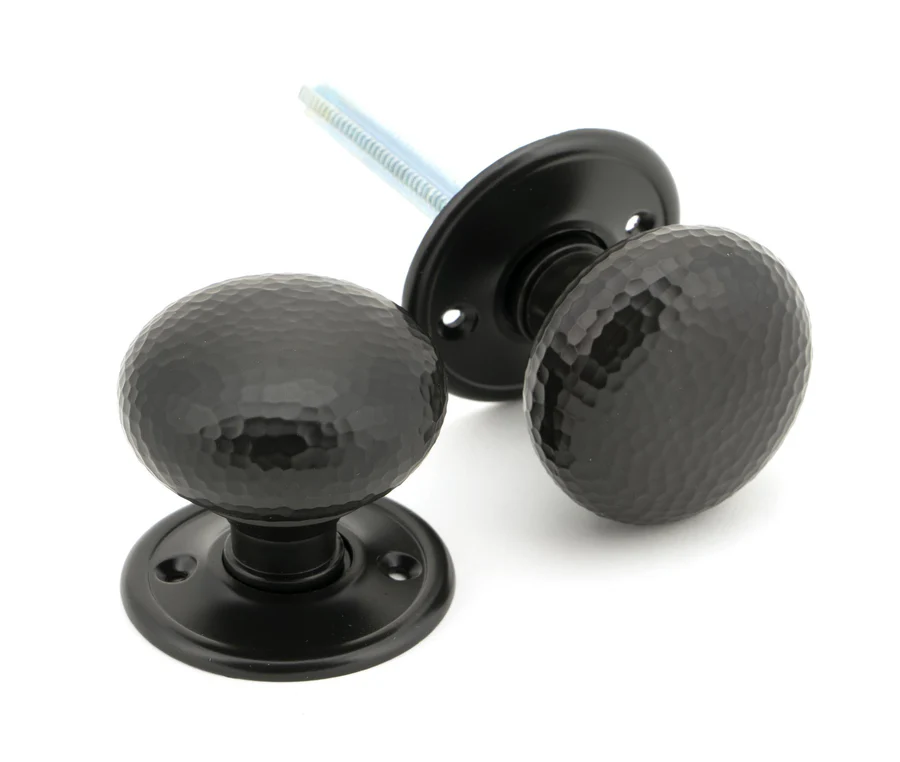 FTA 46034 AGED BRONZE HAMMERED MUSHROOM MORTICE/RIM KNOB SET