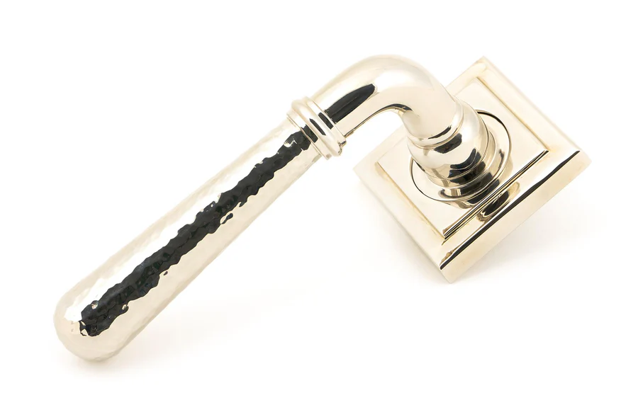 FTA 46080 POLISHED NICKEL HAMMERED NEWBURY LEVER ON ROSE SET (SQUARE)