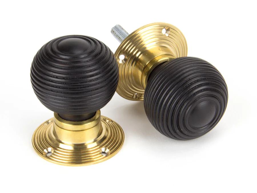 FTA 91762 EBONY AND PB COTTAGE MORTICE/RIM KNOB SET - SMALL