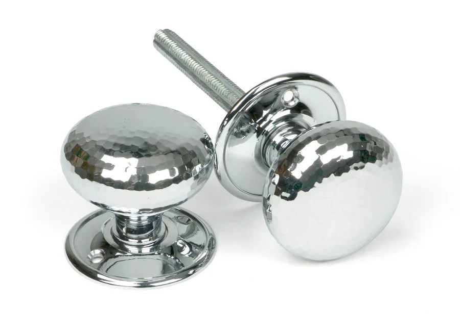 FTA 46033 POLISHED CHROME HAMMERED MUSHROOM MORTICE/RIM KNOB SET