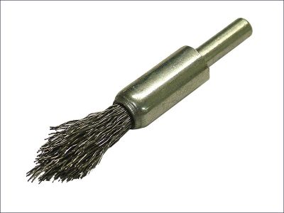 CRIMPED STEEL WIRE POINTED END BRUSH 23MM ON 6MM (1/4") SHAFT