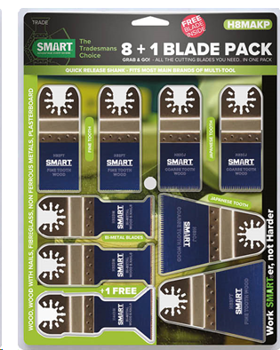 SMART TRADE - 8 + 1PC MULTI-TOOL BLADE SET/KIT (OPEN-BACK QUICK-RELEASE SHANK)