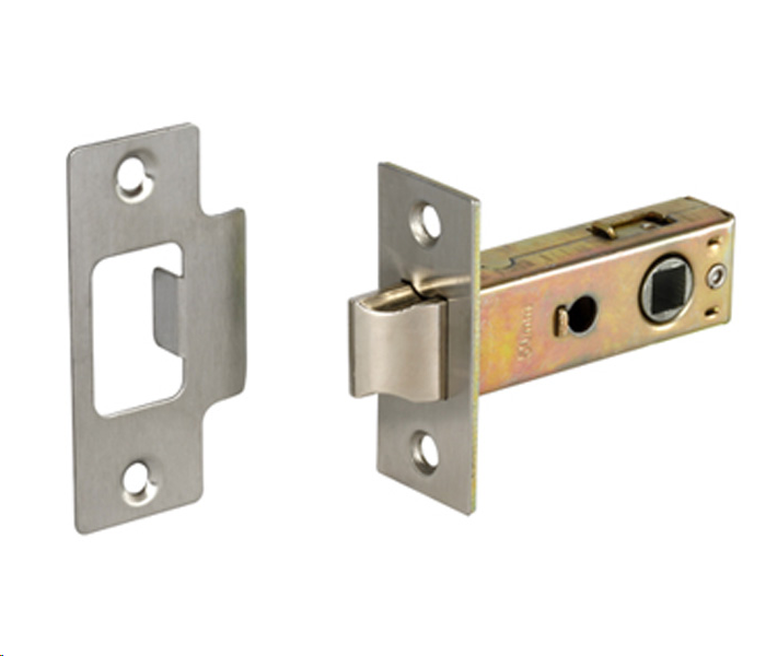 BOLT-THROUGH TUBULAR MORTICE LATCH 64MM (2 1/2") SATIN CHROME (WITH SILVER LATCH BOLT)