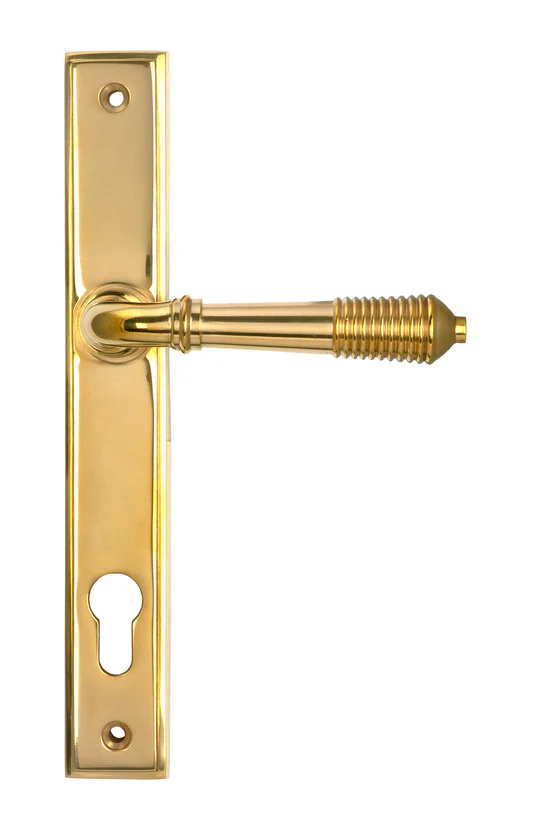 FTA 46545 POLISHED BRASS REEDED SLIMLINE LEVER ESPAG. LOCK SET