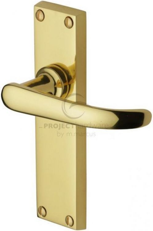 VICTORIAN STRAIGHT LEVER LATCH ON PLATE POLISHED BRASS