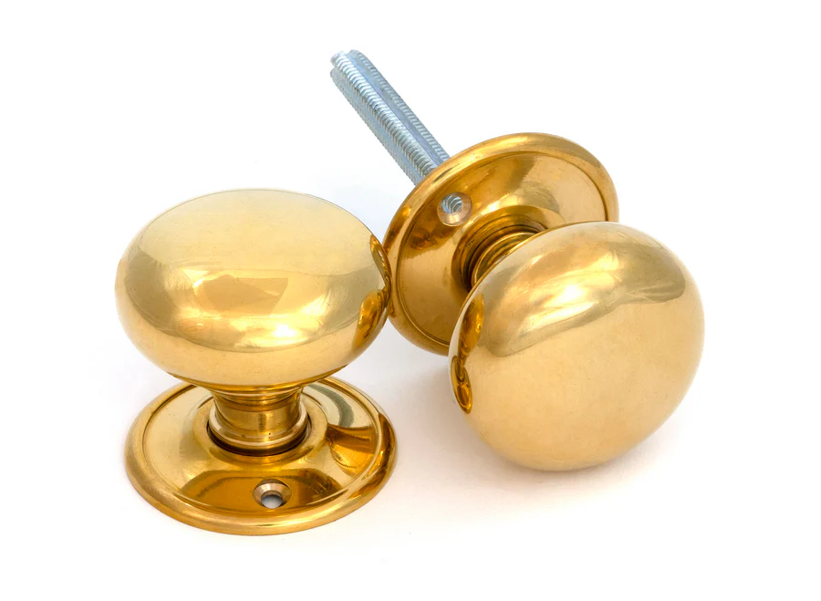 FTA 91529 POLISHED BRASS 57MM MUSHROOM MORTICE/RIM KNOB SET