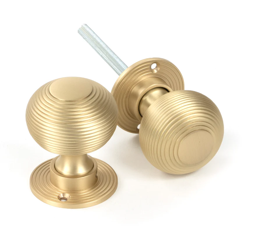 FTA 50902 SATIN BRASS HEAVY BEEHIVE MORTICE/RIM KNOB SET