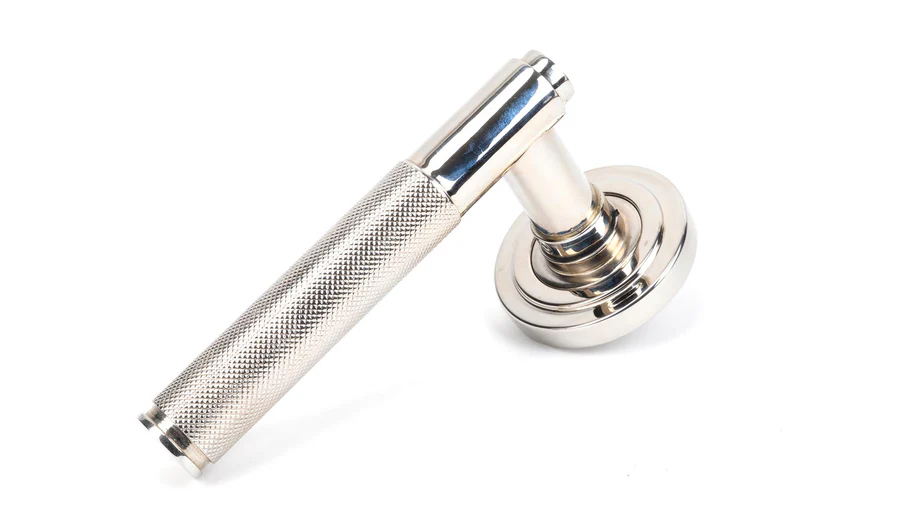 FTA 50002 POLISHED NICKEL BROMPTON LEVER ON ROSE SET (ART DECO) - UNSPRUNG